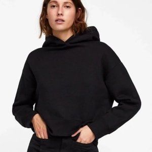 NWT Zara Cropped Knit Hoodie Size L Soft Heavy FIne Knit Jet Black 6254/101